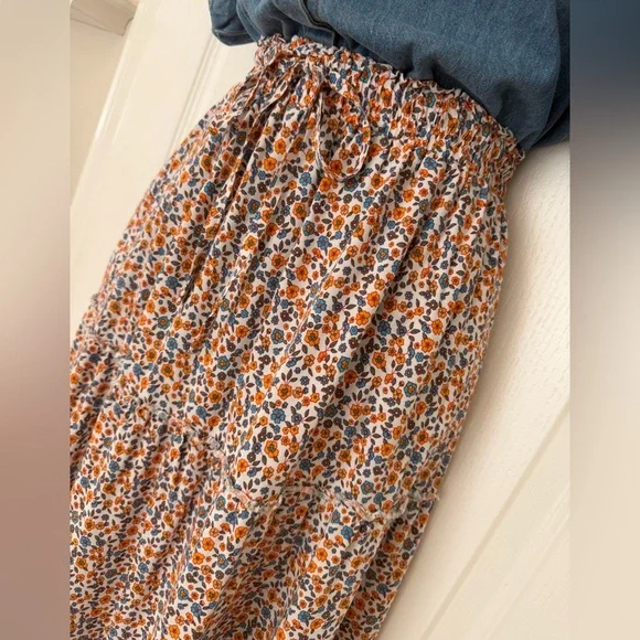 Merkeety Orange Blue Floral Ruffle Tiered Maxi Skirt, Size XL - Picture 4 of 11